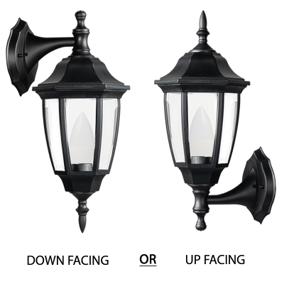 Convertible Up or Down Facing Lantern PP and 6 Panel Beveled Clear PC IP44